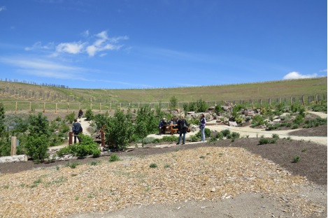 The group stopped to explore the fall raptor observation area just below the summit of Baldy Mountain.